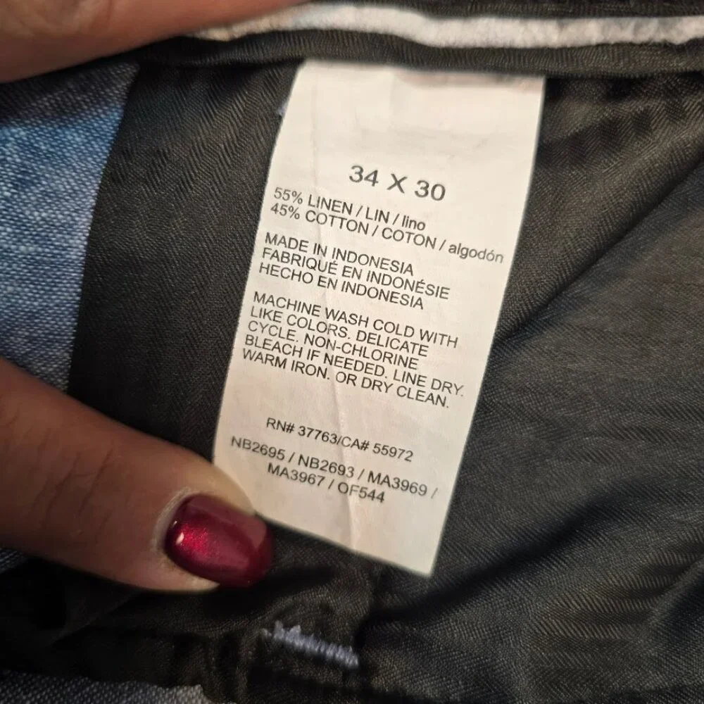 Perry Ellis Slim Fit Linen Blend Chambray Chino Pants - Picture 5 of 15